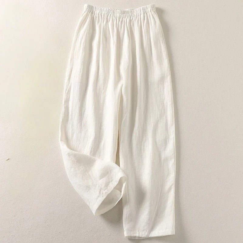 Pantalón relajado de lino con cintura elástica para mujer