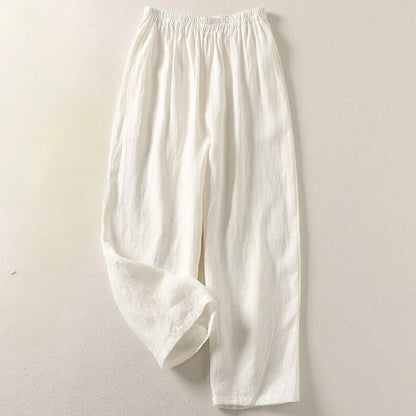 Pantalón relajado de lino con cintura elástica para mujer