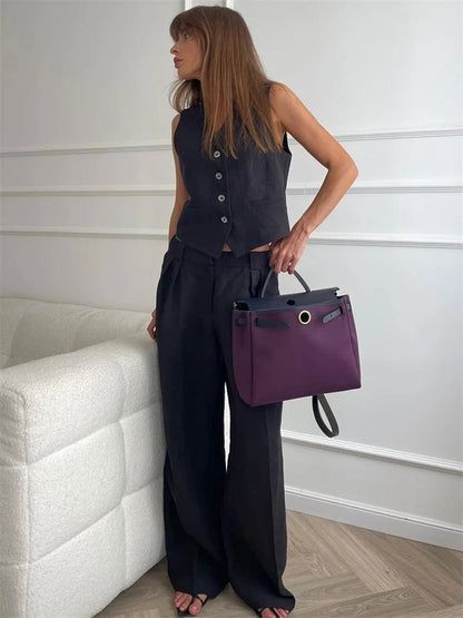 Conjunto de chaleco y pantalón plisado de lino