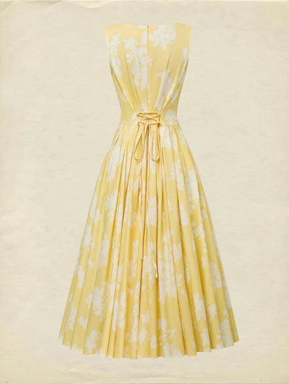 Vestido midi sin hombros de lino con estampado floral para mujer - Boho veraniego