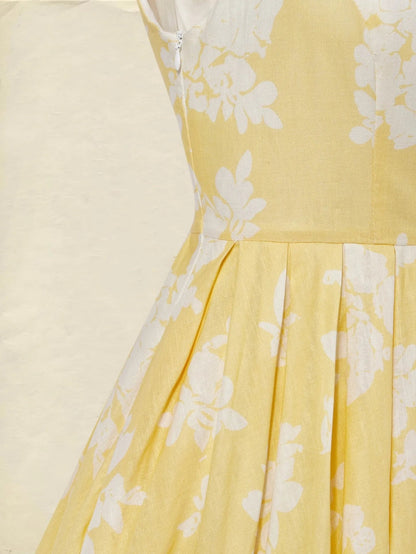 Vestido midi sin hombros de lino con estampado floral para mujer - Boho veraniego