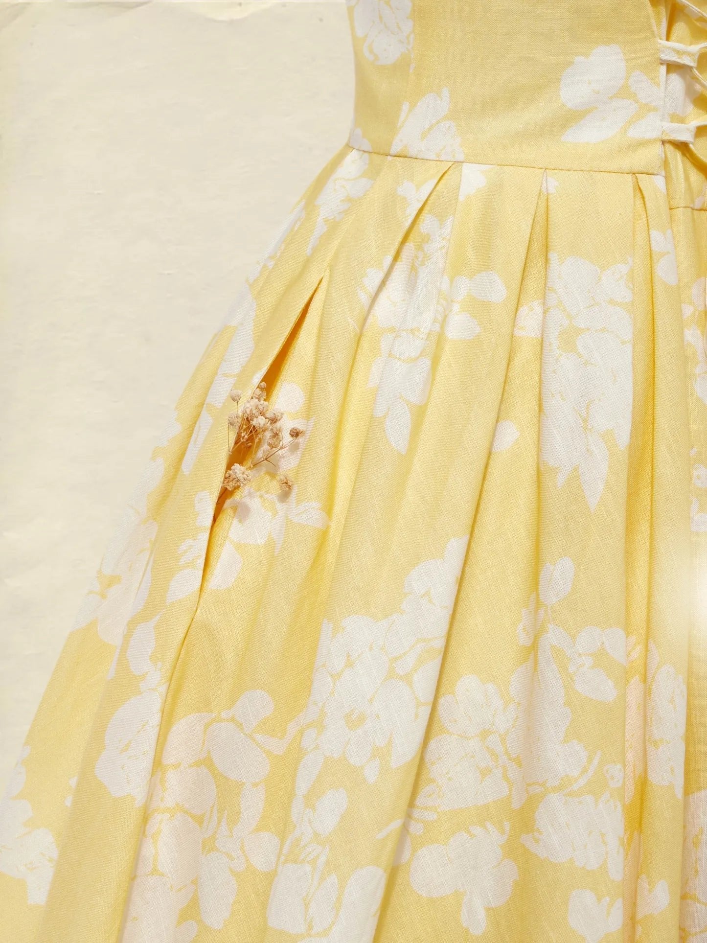 Vestido midi sin hombros de lino con estampado floral para mujer - Boho veraniego