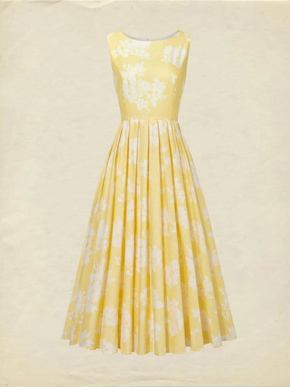 Vestido midi sin hombros de lino con estampado floral para mujer - Boho veraniego