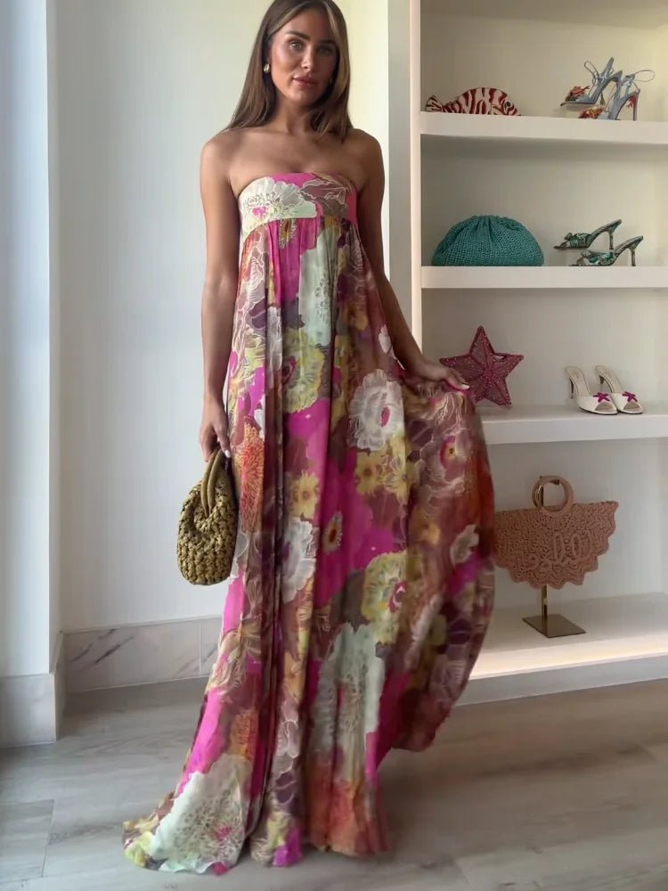 Vestido maxi sin mangas con estampado floral para mujer - Estilo romántico veraniego