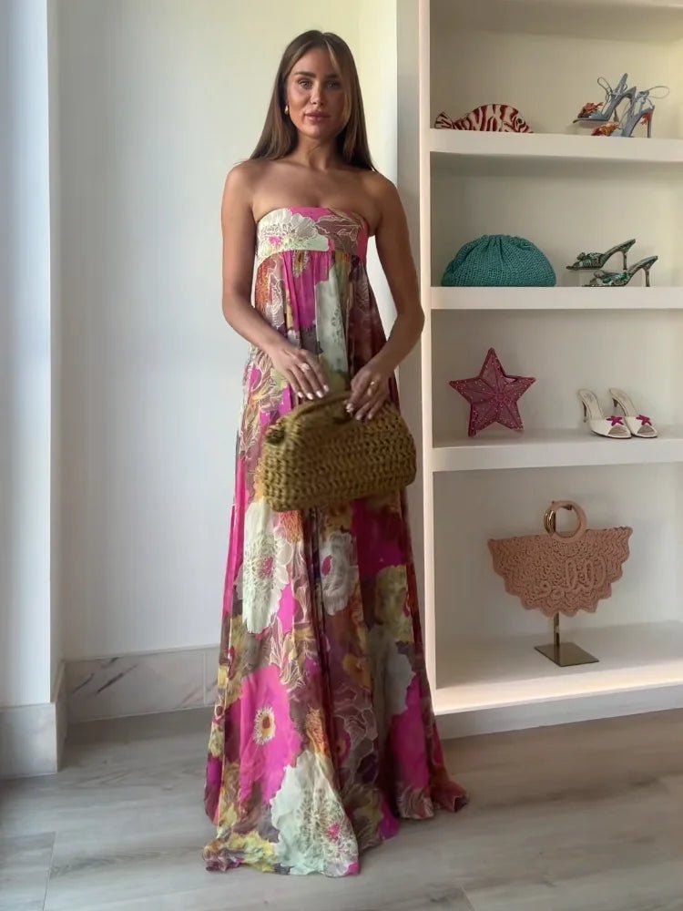 Vestido maxi sin mangas con estampado floral para mujer - Estilo romántico veraniego