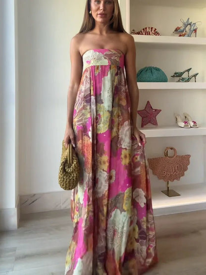 Vestido maxi sin mangas con estampado floral para mujer - Estilo romántico veraniego