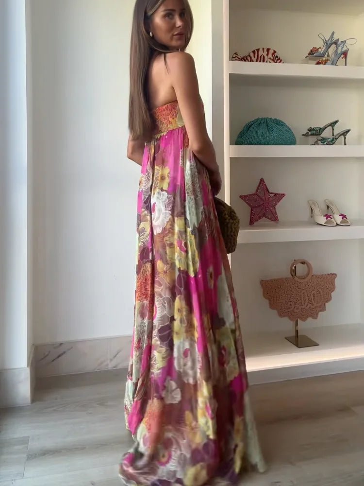 Vestido maxi sin mangas con estampado floral para mujer - Estilo romántico veraniego