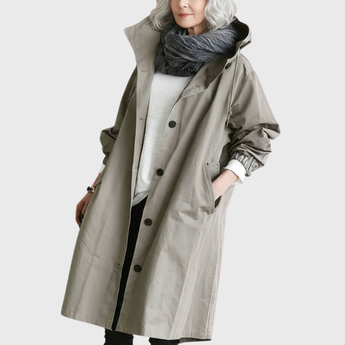 Dames Waterafstotende Hooded Lang Trench Coat
