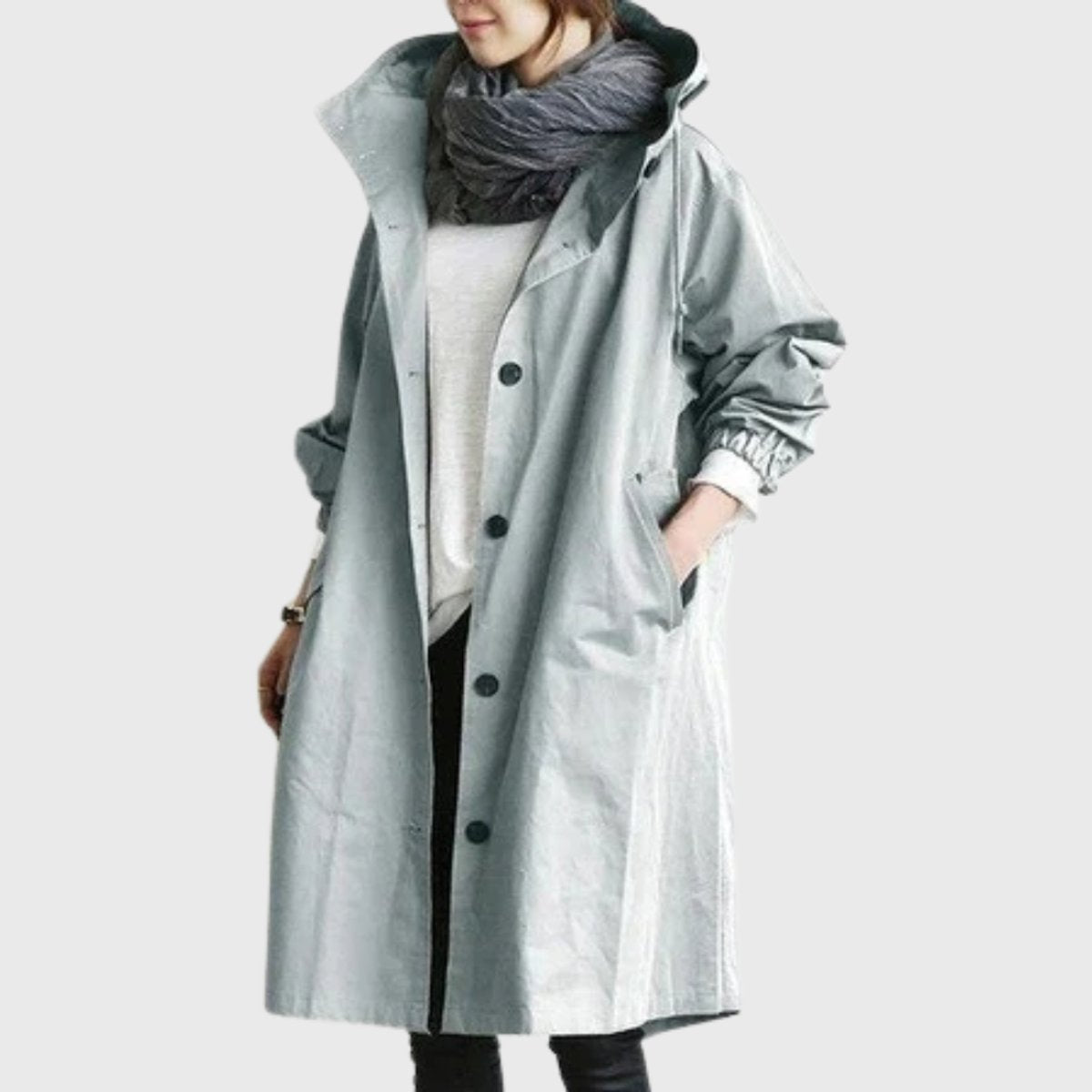 Yara | Trench Coat Largo con Capucha Resistente al Agua
