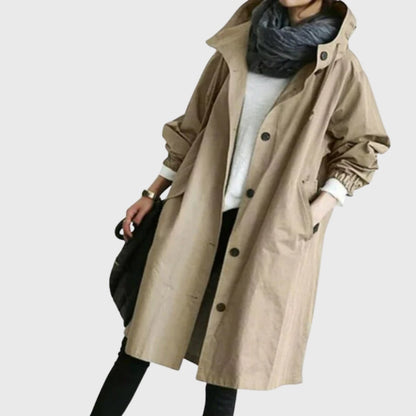 Yara | Trench Coat Largo con Capucha Resistente al Agua