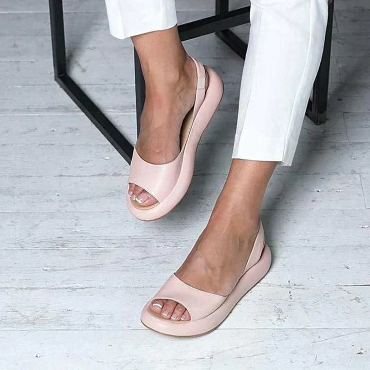 Darla | Women's Peep Toe Flat Slingback Sandals - Light Pink - Image 8