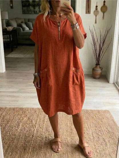 Vestido con Cuello Redondo y Cremallera Delantera | Estilo Elegante