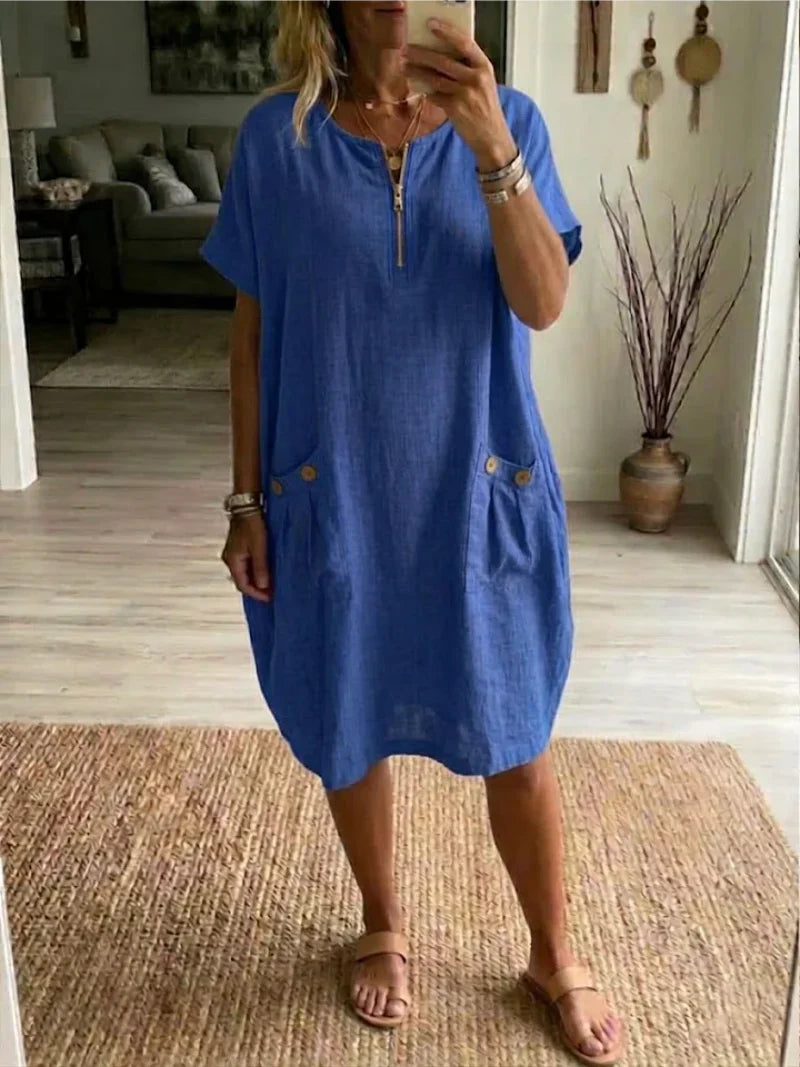 Vestido con Cuello Redondo y Cremallera Delantera | Estilo Elegante