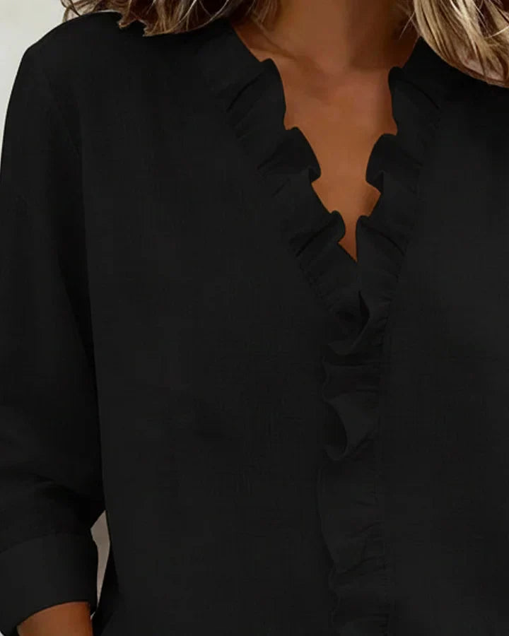 Blusa femenina con volantes, cuello en V y corte fluido para mujer, cómoda y sofisticada