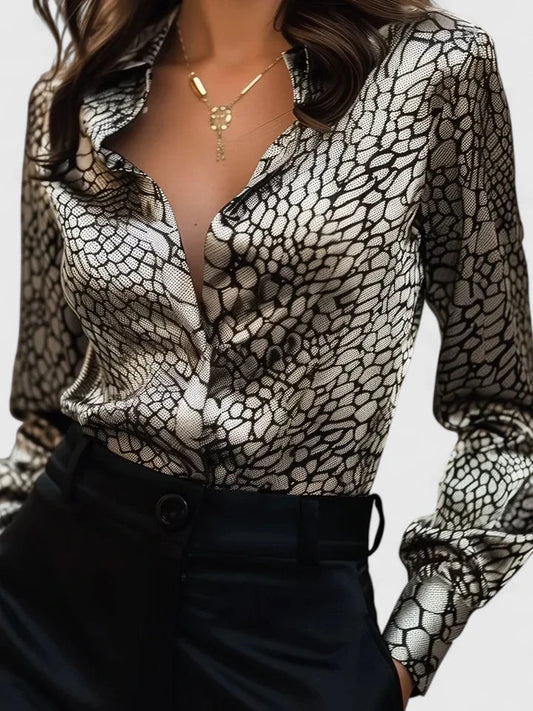 Delphine | Blusa de Manga Larga con Estampado de Leopardo y Cuello para Mujer