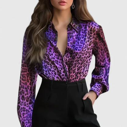 Delphine | Blusa de Manga Larga con Estampado de Leopardo y Cuello para Mujer