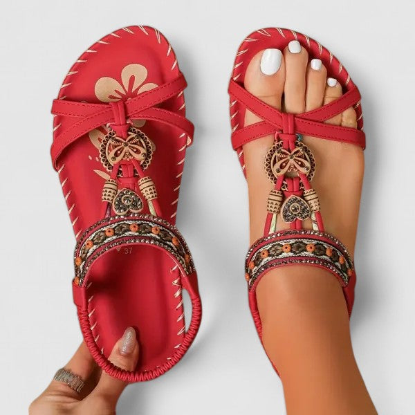 Sandalias ortopédicas con soporte plantar, tiras decorativas y plantilla acolchada para mujer, cómodas y elegantes para verano o diario