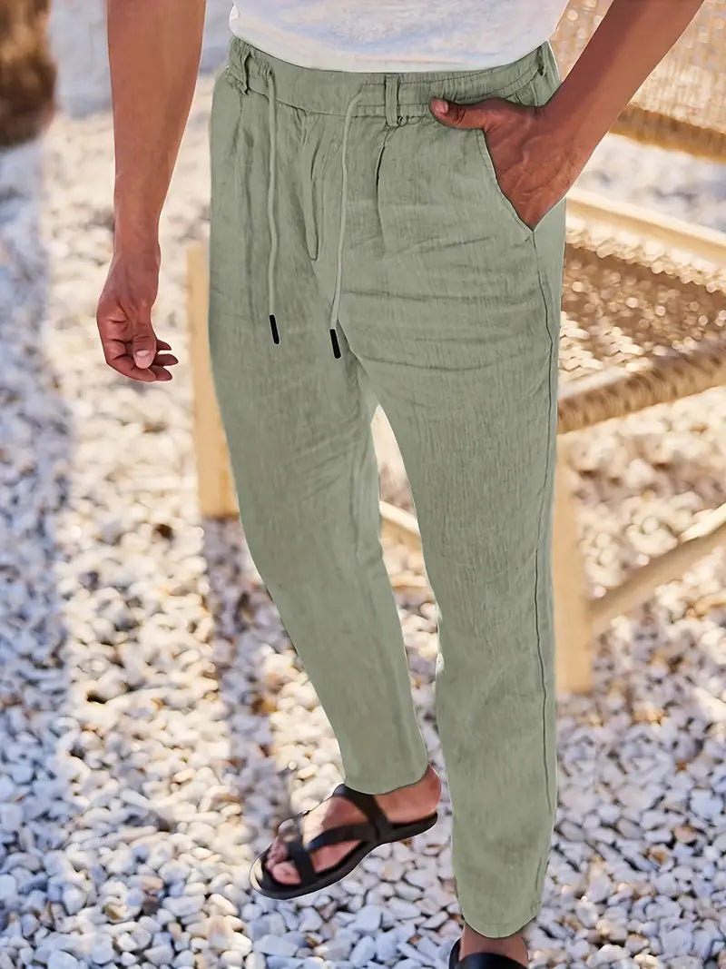 Pantalones anchos de lino con cordón para hombre - fresco y elegante