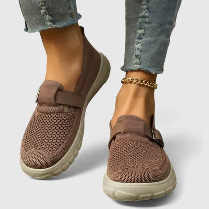 Mocasines ortopédicos transpirables con suela ergonómica y hebilla decorativa para mujer, cómodos y ligeros para caminar o diario