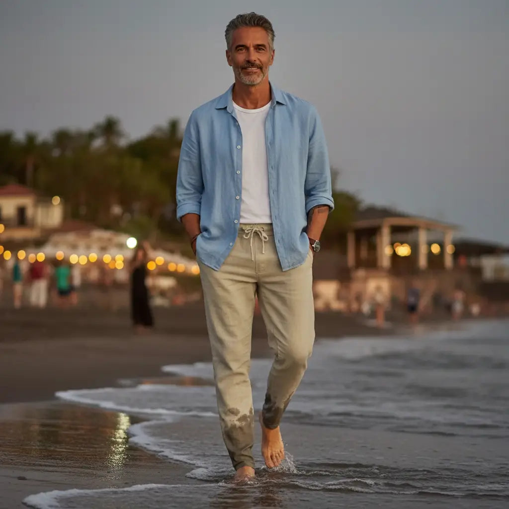 Pantalones de lino de playa para hombre, ligeros y versátiles