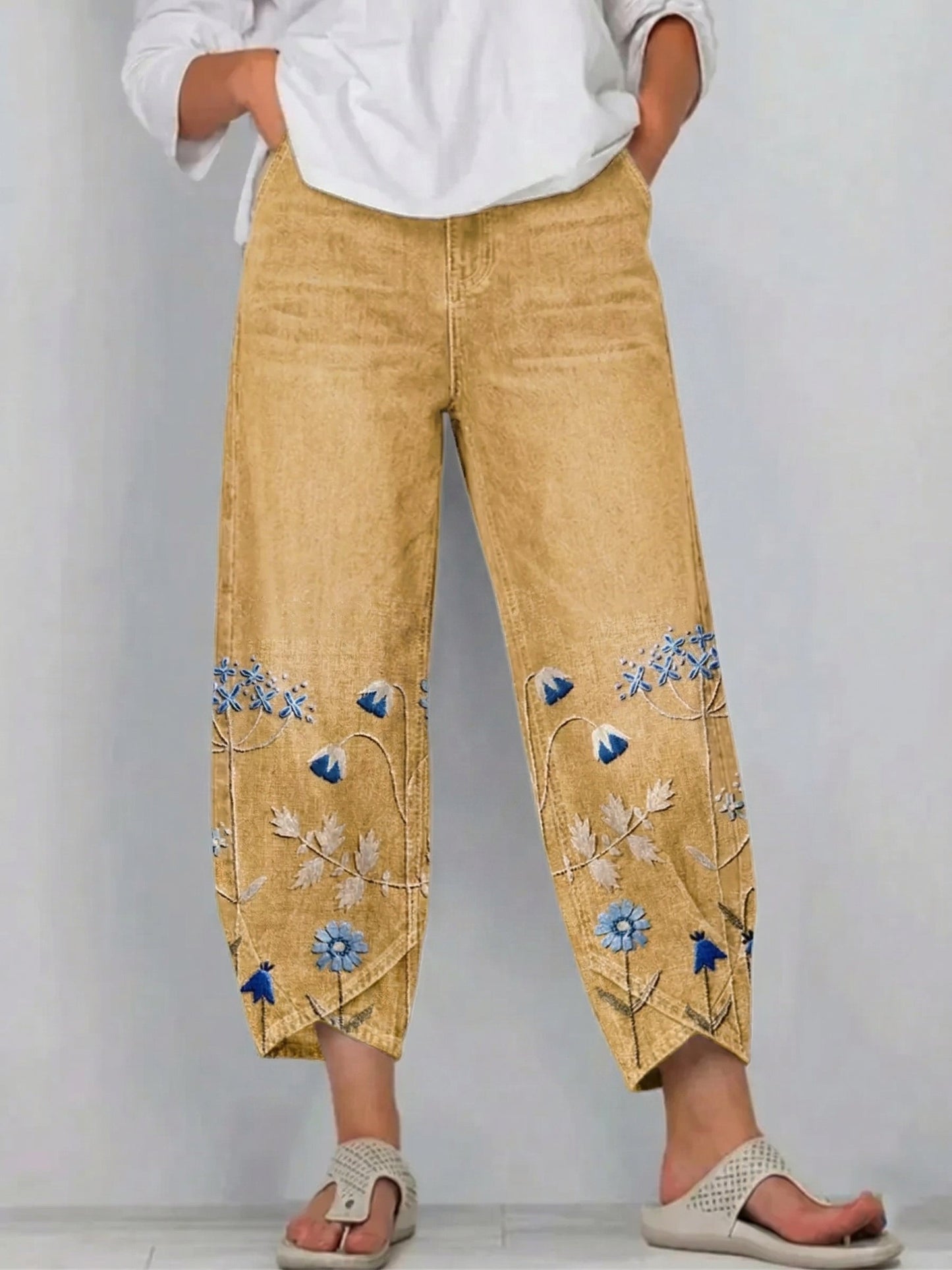 Pantalones Casuales Bordados | Estilo Artístico