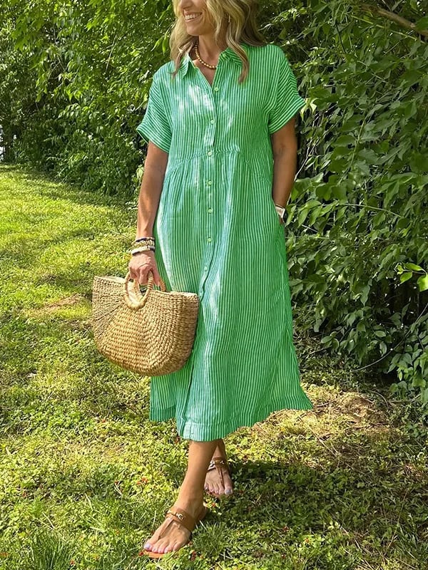Vestido maxi de manga corta para mujer, ligero y elegante para verano o diario