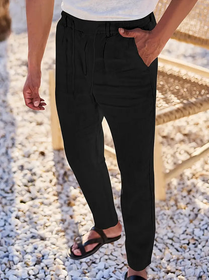 Pantalones anchos de lino con cordón para mujer, ligeros y transpirables para verano o viaje