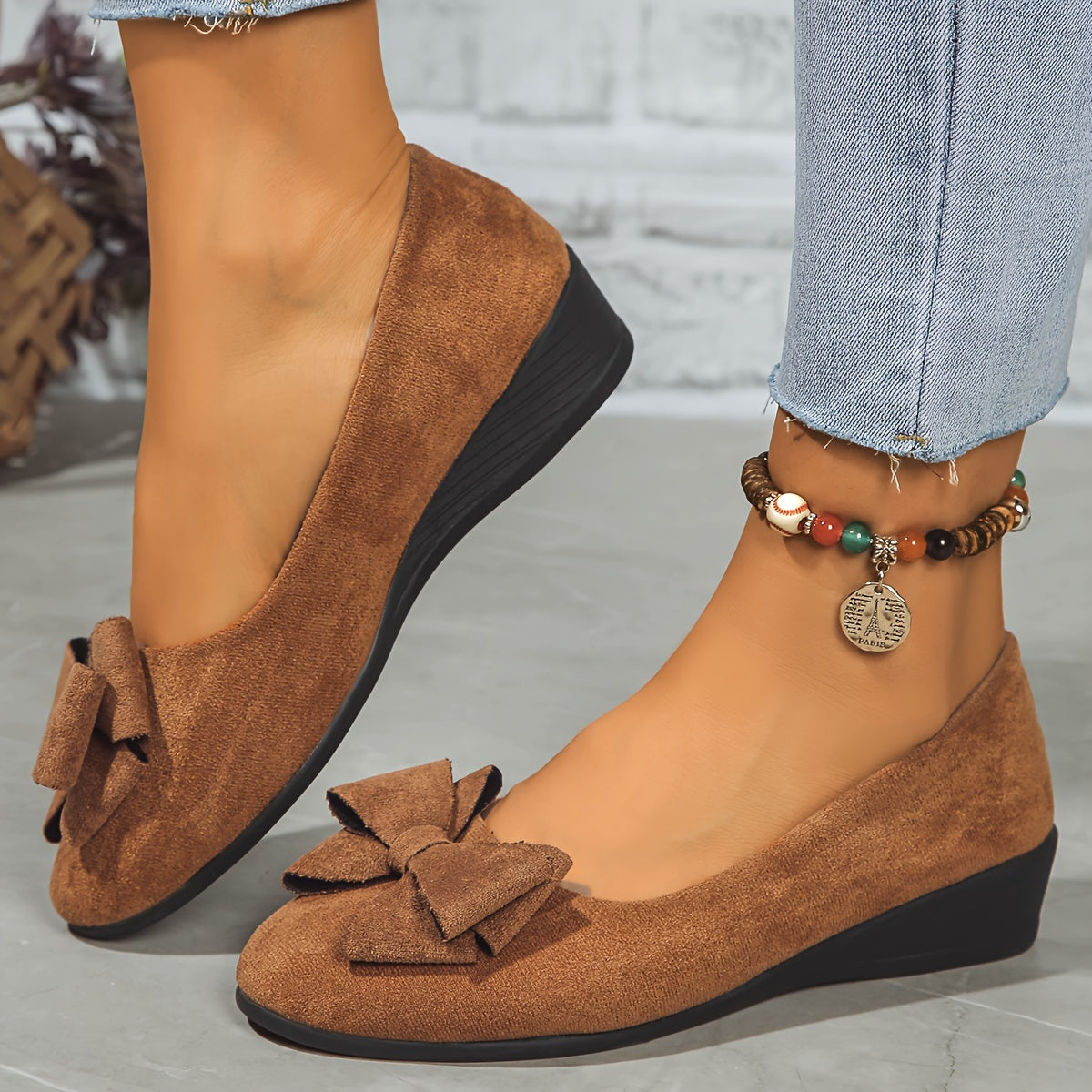 Zapatos planos ortopédicos con lazo decorativo y plantilla ergonómica para mujer, cómodos y elegantes para uso diario u oficina