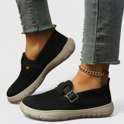 Mocasines ortopédicos transpirables con suela ergonómica y hebilla decorativa para mujer, cómodos y ligeros para caminar o diario
