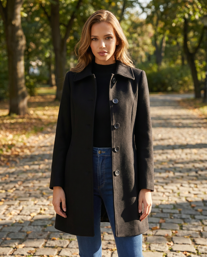 Eirene | Women's Single Breasted Tailored Long Coat - Black - Image 5