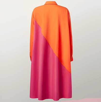Chela | Vestido moderno con cuello vuelto y camisa de lino de manga tres cuartos y escote en pico