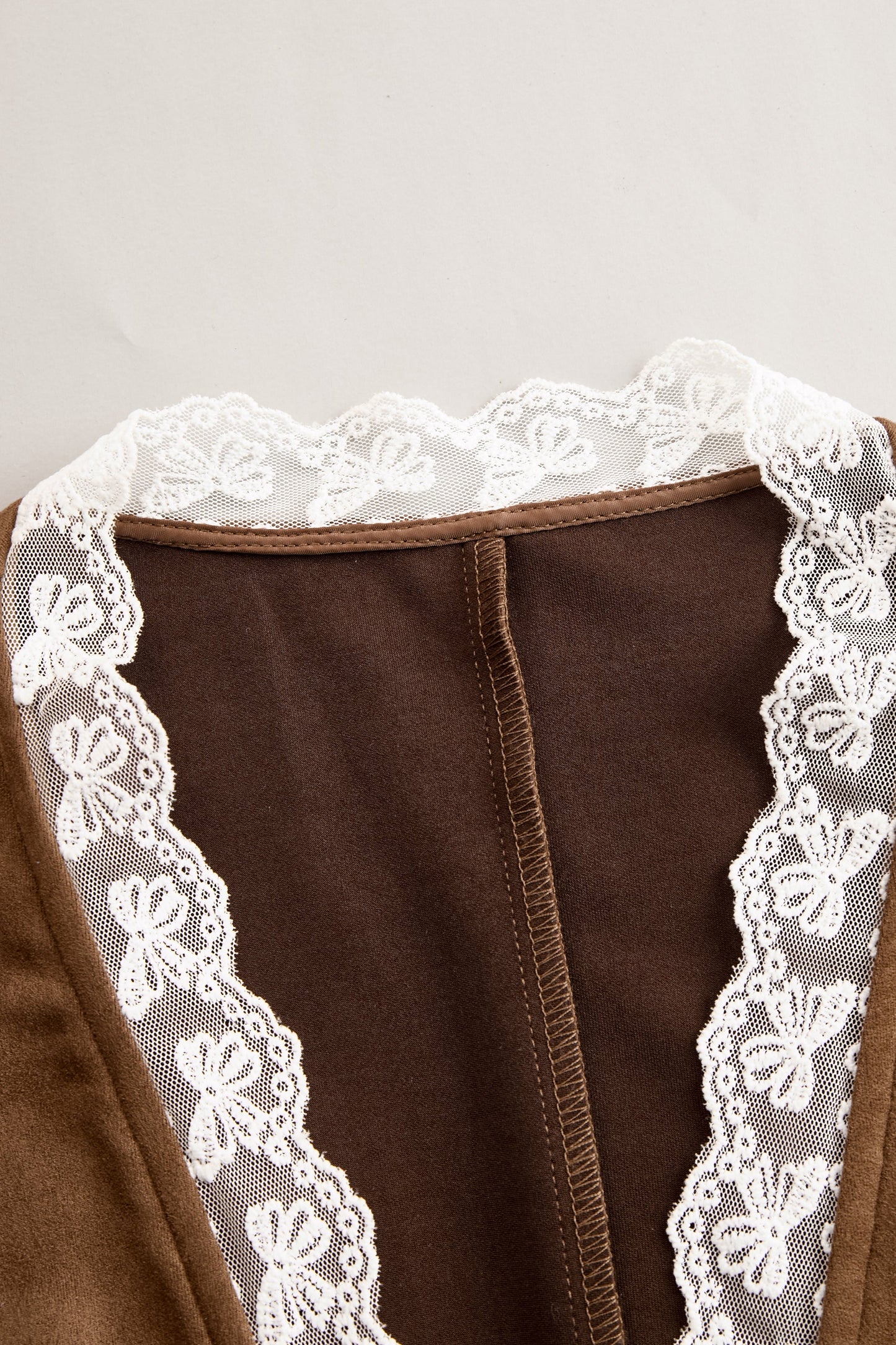 Blusa Western Encaje Manga Larga Marrón Encaje