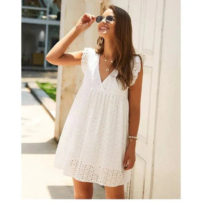 Vestido ibicenco blanco de encaje para mujer, ligero y elegante para verano
