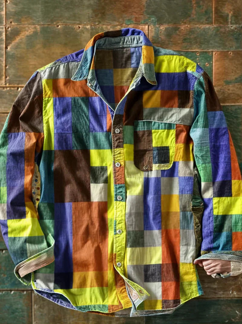 Camisa patchwork premium con botones para hombre - fresca y elegante