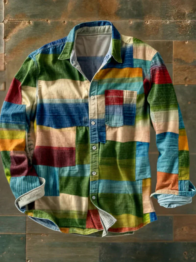 Camisa patchwork premium con botones para hombre - fresca y elegante