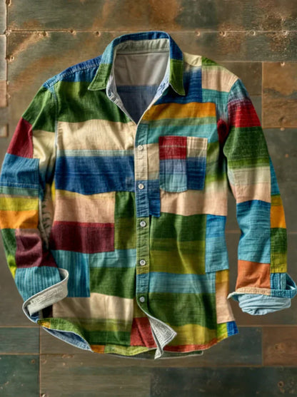 Camisa patchwork premium con botones para hombre - fresca y elegante
