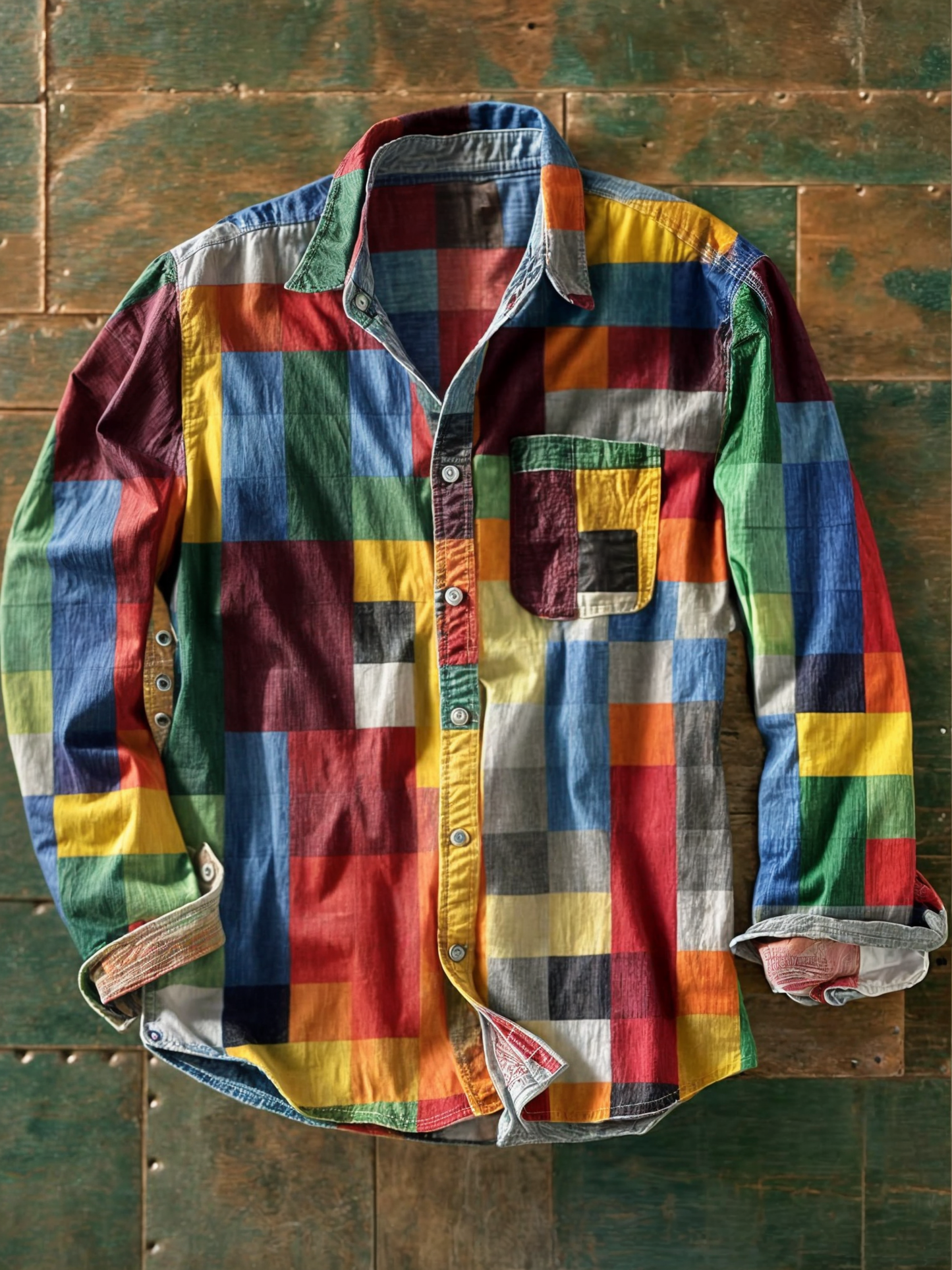 Camisa patchwork premium con botones para hombre - fresca y elegante