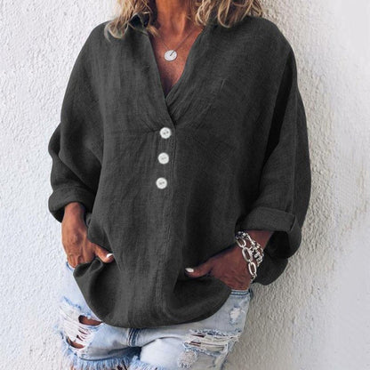 Blusa de vestir con cuello en V y botones para mujer