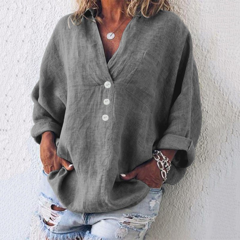 Blusa de vestir con cuello en V y botones para mujer