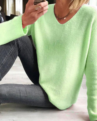 Jersey de punto suave con cuello en V elegante para mujer