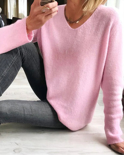 Evelina | Women's V Neck Long Sleeve Sweater - Pink - Image 6
