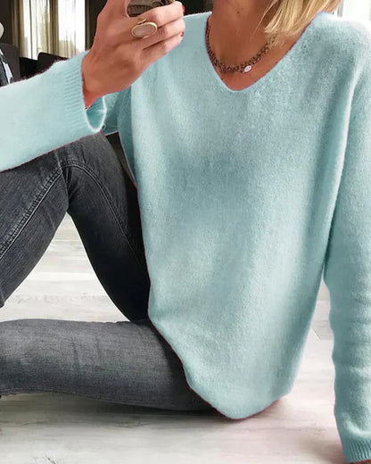 Jersey de punto suave con cuello en V elegante para mujer