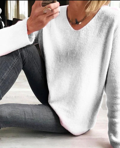 Jersey de punto suave con cuello en V elegante para mujer