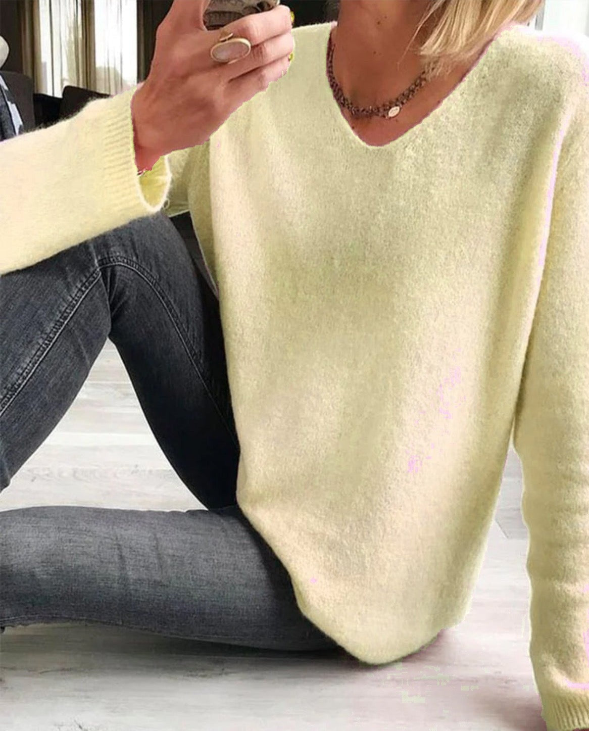 Jersey de punto suave con cuello en V elegante para mujer