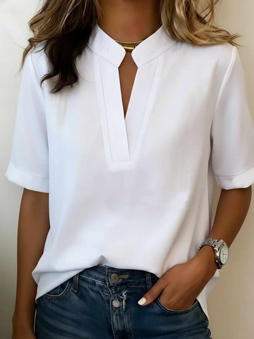 Blusa Casual Con Cuello en V Y Manga Corta Para Mujer - Perfecta Para Verano