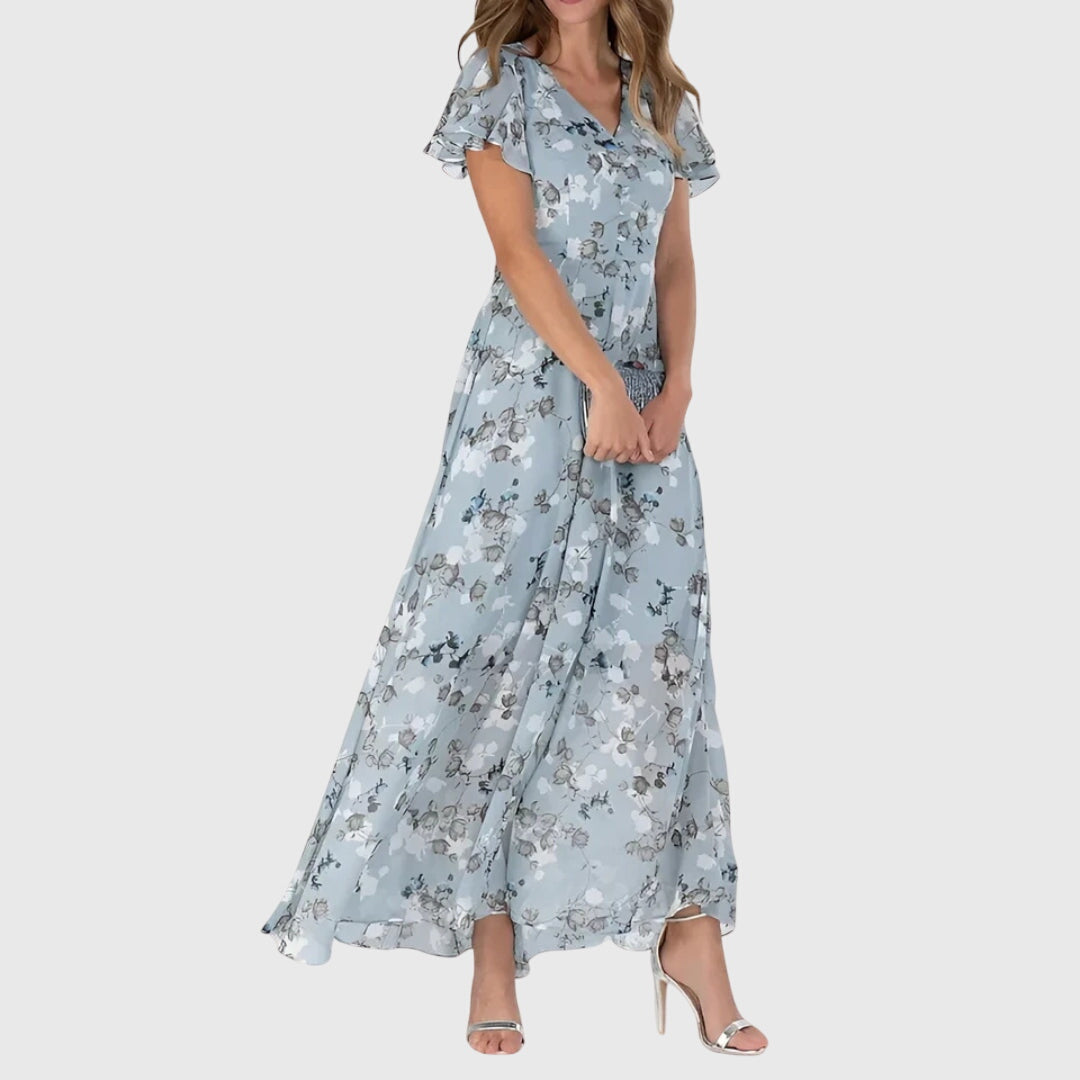 Vestido maxi favorecedor con escote en V y estampado floral para mujer, ligero y elegante para verano o evento