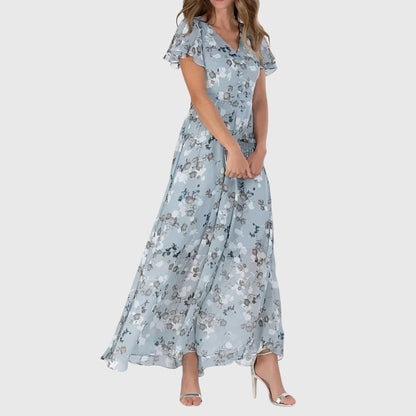 Vestido maxi favorecedor con escote en V y estampado floral para mujer, ligero y elegante para verano o evento