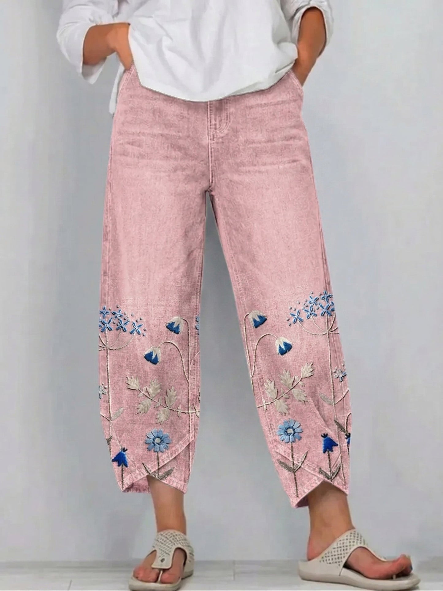 Pantalones Casuales Bordados | Estilo Artístico