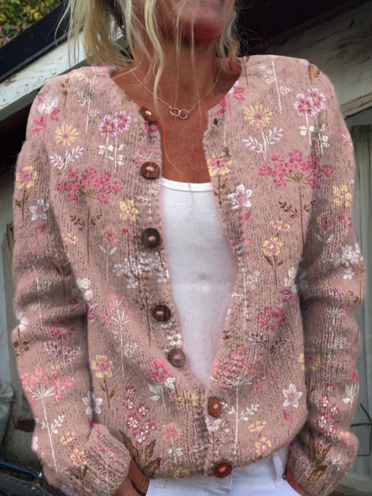 Irina | Cárdigan de Punto Estampado Floral Romántico Verano