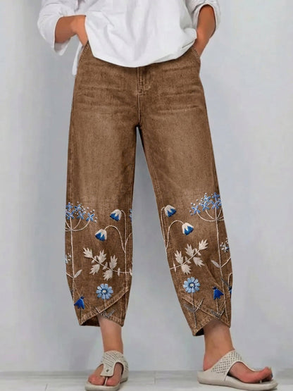 Pantalones Casuales Bordados | Estilo Artístico